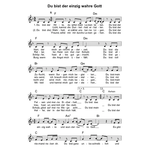 Produktbild des Artikels Du bist der einzig wahre Gott (Noten - Download)