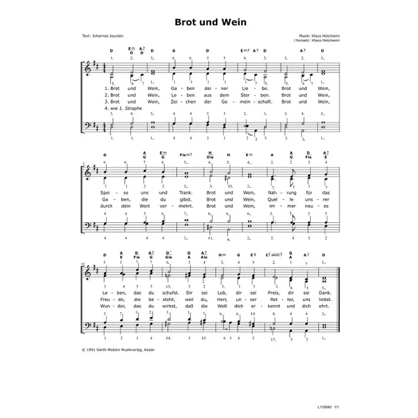 Produktbild des Artikels Brot und Wein (Noten - Download)