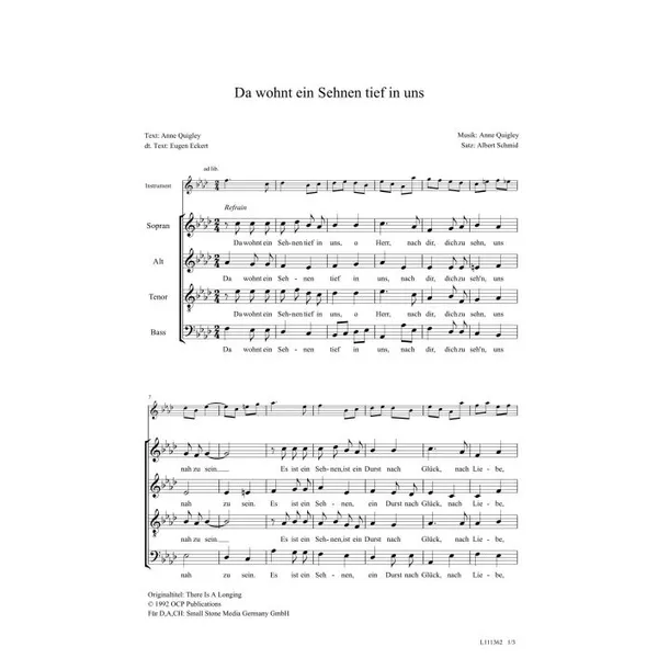 Produktbild des Artikels Da wohnt ein Sehnen tief in uns (Noten - Download)