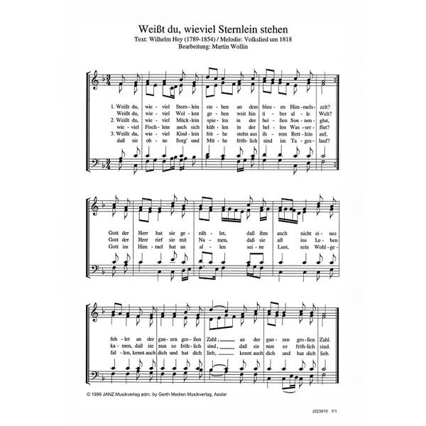 Produktbild des Artikels Weißt du, wieviel Sternlein stehen (Noten - Download)