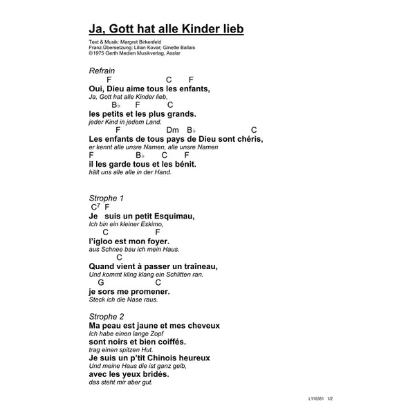 Produktbild des Artikels Oui, Dieu aime tous les enfants (Noten - Download)