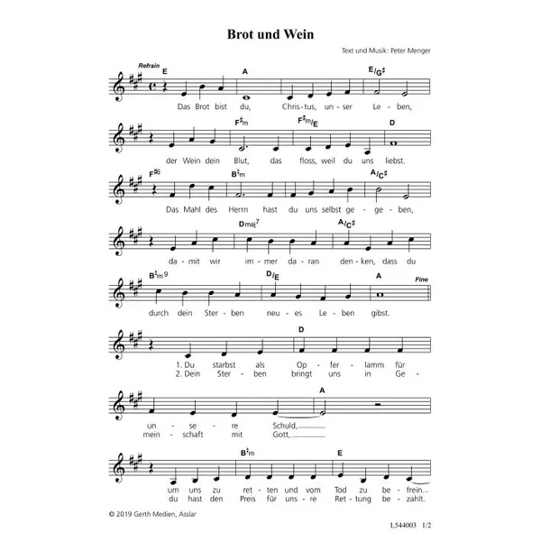 Produktbild des Artikels Brot und Wein (Noten - Download)