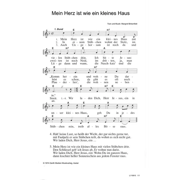 Produktbild des Artikels Mein Herz ist wie ein kleines Haus (Noten - Download)