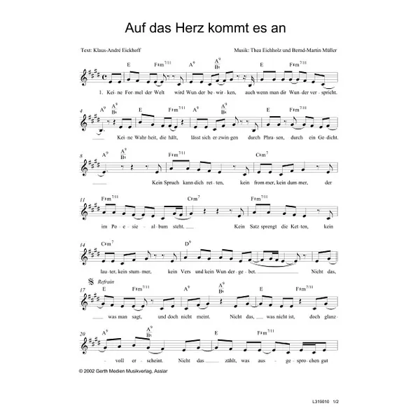 Produktbild des Artikels Auf das Herz kommt es an (Noten - Download)