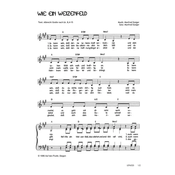 Produktbild des Artikels Wie ein Weizenfeld (Noten - Download)