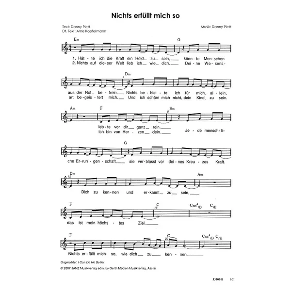 Produktbild des Artikels Nichts erfüllt mich so (Noten - Download)