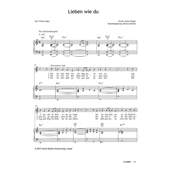 Produktbild des Artikels Lieben wie du (Noten - Download)