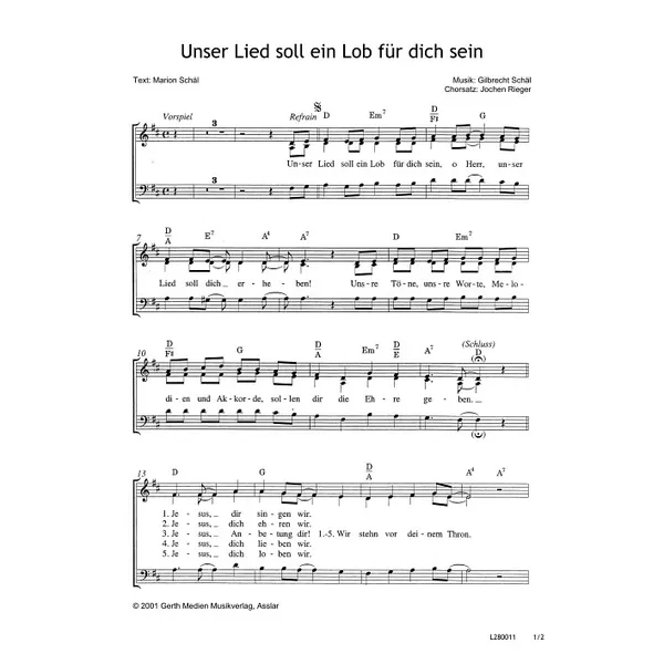 Produktbild des Artikels Unser Lied soll ein Lob für dich sein (Noten - Download)