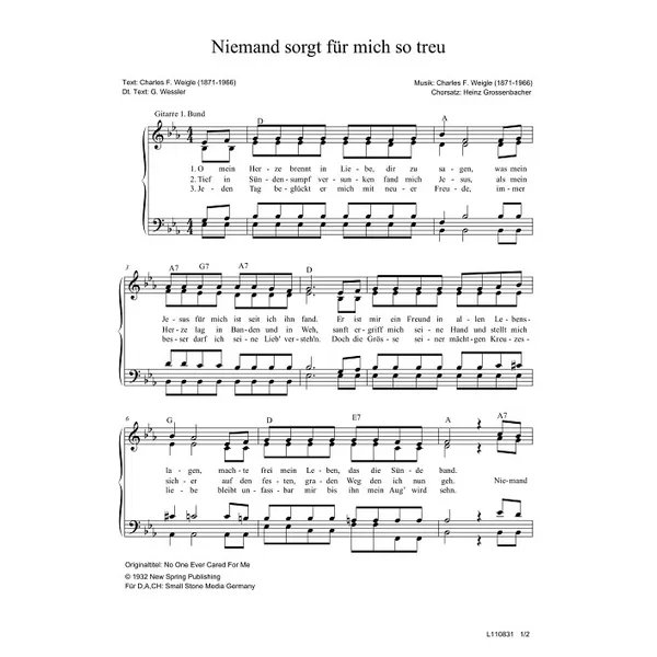 Produktbild des Artikels Niemand sorgt für mich so treu (Noten - Download)