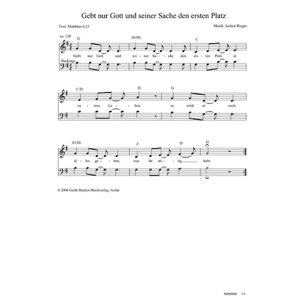 Produktbild des Artikels Gebt nur Gott und seiner Sache den ersten Platz (Noten - Download)