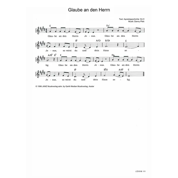Produktbild des Artikels Glaube an den Herrn (Noten - Download)