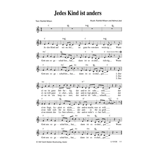 Produktbild des Artikels Jedes Kind ist anders (Noten - Download)