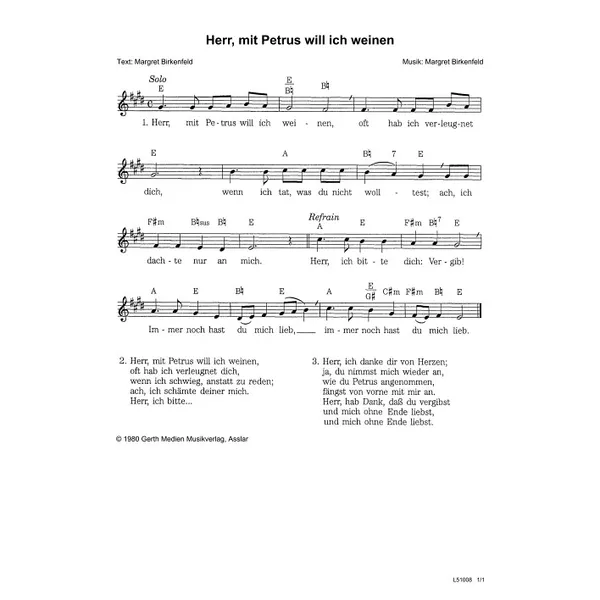 Produktbild des Artikels Herr, mit Petrus will ich weinen (Noten - Download)