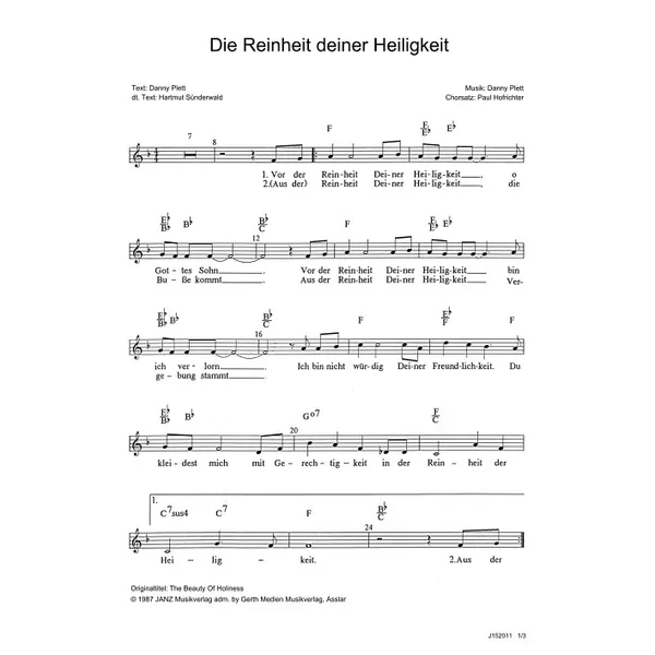 Produktbild des Artikels Die Reinheit deiner Heiligkeit (Noten - Download)