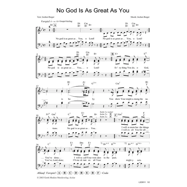 Produktbild des Artikels No God Is As Great As You (Noten - Download)