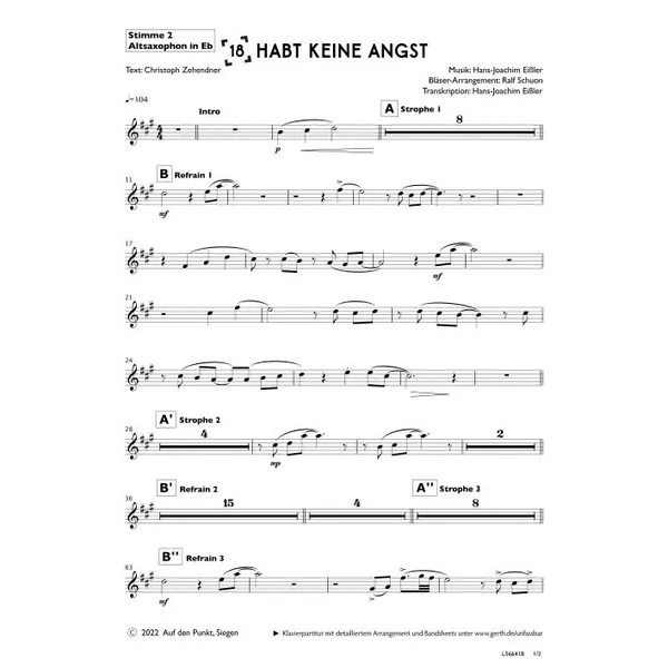 Produktbild des Artikels Habt keine Angst (Altsaxophon in Eb) (Noten - Download)