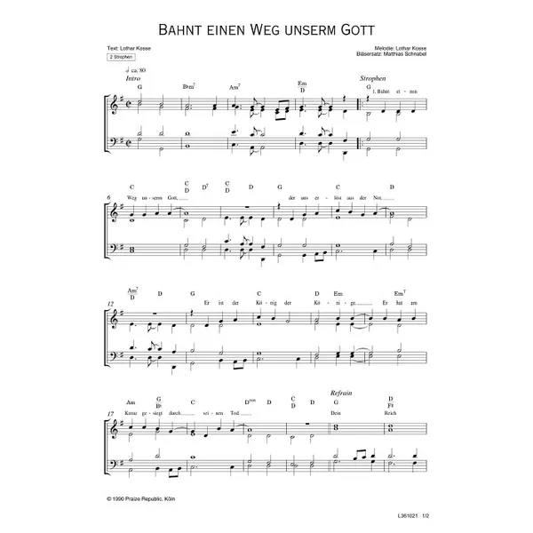 Produktbild des Artikels Bahnt einen Weg unserm Gott (Noten - Download)