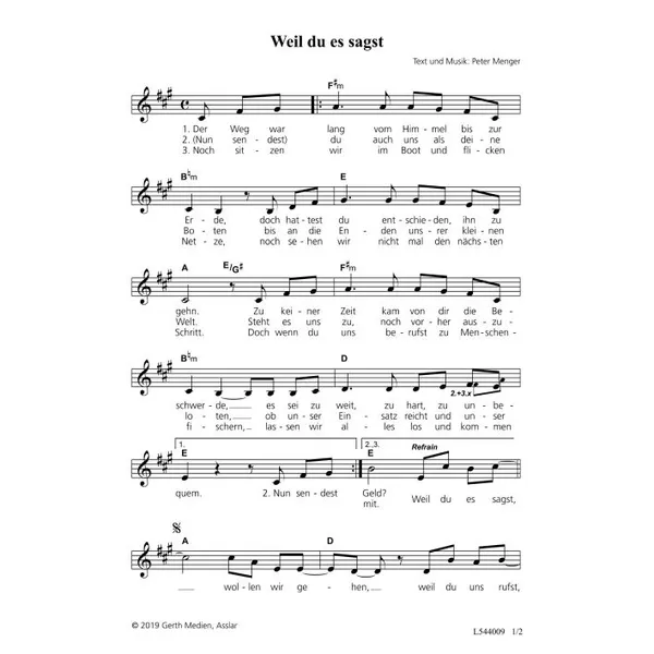 Produktbild des Artikels Weil du es sagst (Noten - Download)