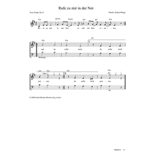 Produktbild des Artikels Rufe zu mir in der Not (Noten - Download)