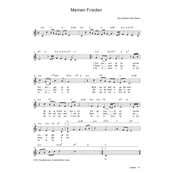 Produktbild des Artikels Meinen Frieden (Noten - Download)