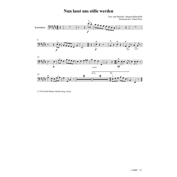 Produktbild des Artikels Nun lasst uns stille werden (Kontrabass) (Noten - Download)