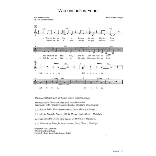 Produktbild des Artikels Wie ein helles Feuer (Noten - Download)