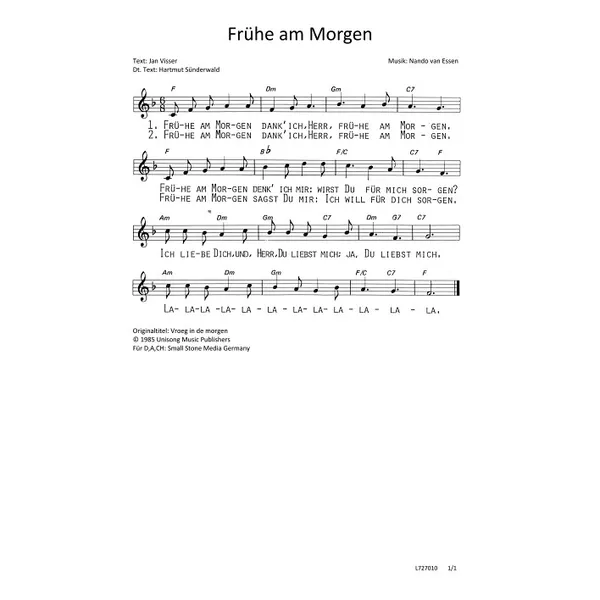Produktbild des Artikels Frühe am Morgen (Noten - Download)
