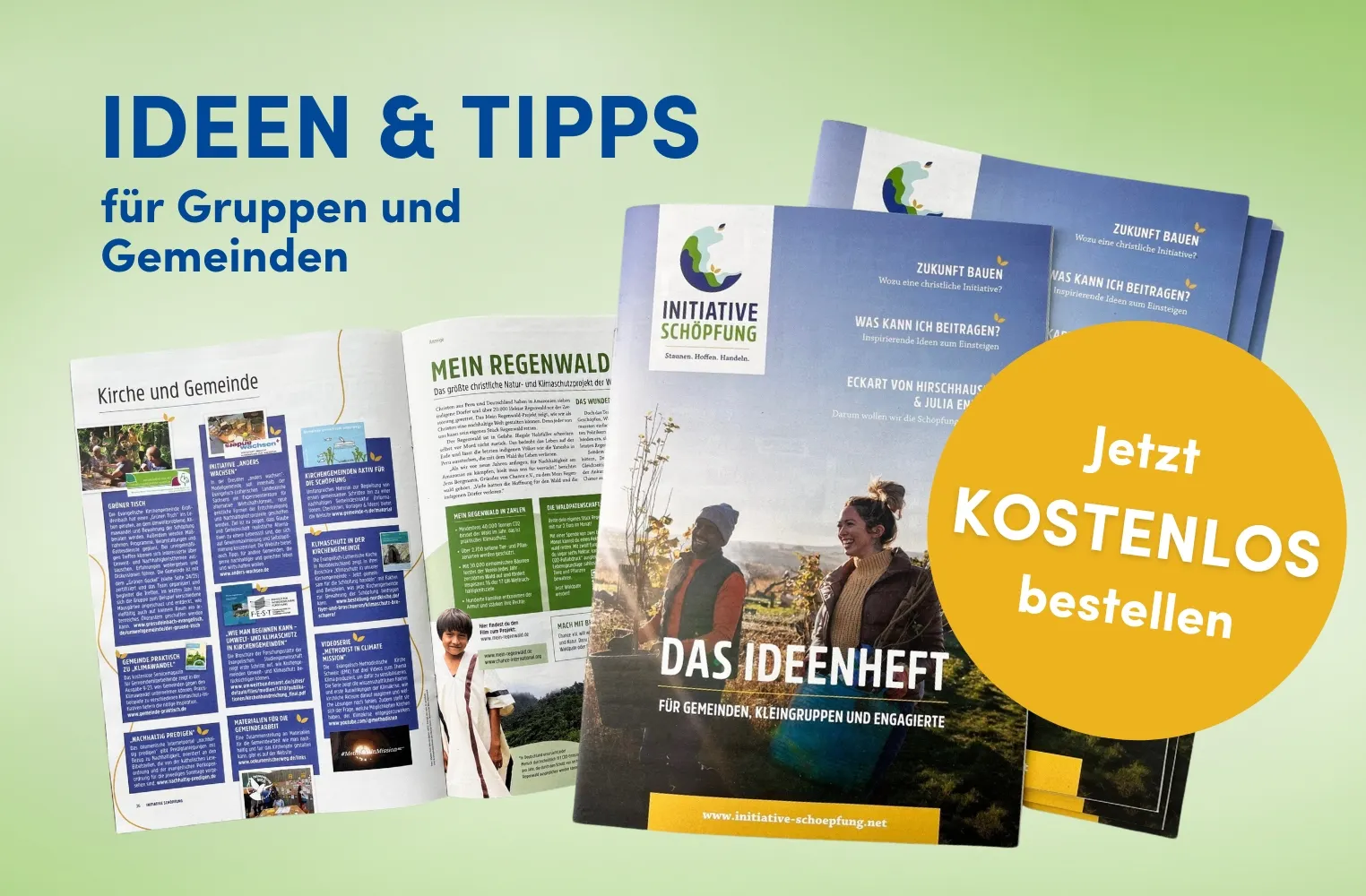 Ideen & Tipps - Foto vom kostenlos erhältlichen Ideenheft. Dahinter sind einige Innenseiten zu sehen
