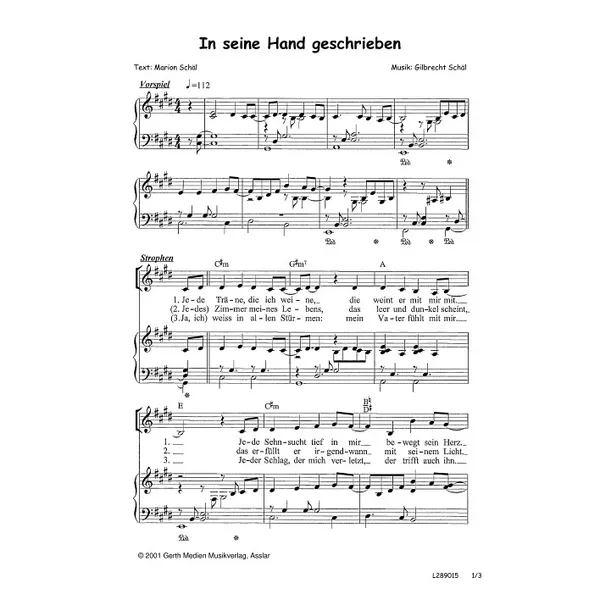 Produktbild des Artikels In seine Hand geschrieben (Noten - Download)
