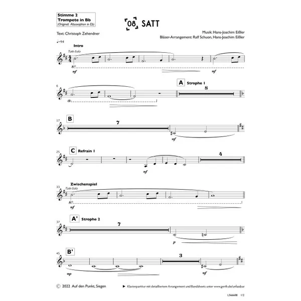 Produktbild des Artikels Satt (2. Trompete in Bb) (Noten - Download)
