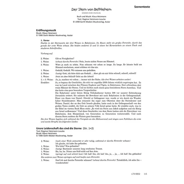 Produktbild des Artikels Der Stern von Bethlehem (Szenentexte) (Noten - Download)