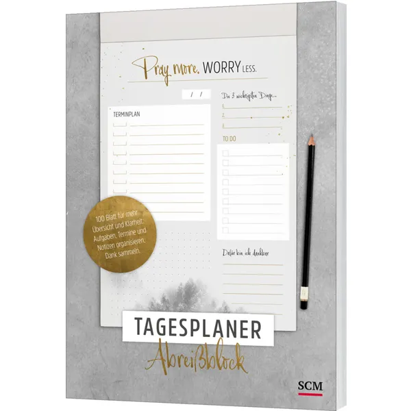 Produktbild des Artikels Pray more. Worry less - Tagesplaner Abreißblock (Schreibwaren)
