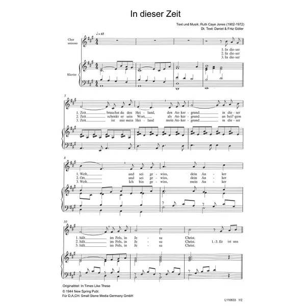 Produktbild des Artikels In dieser Zeit (Noten - Download)