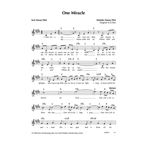 Produktbild des Artikels One Miracle (Noten - Download)