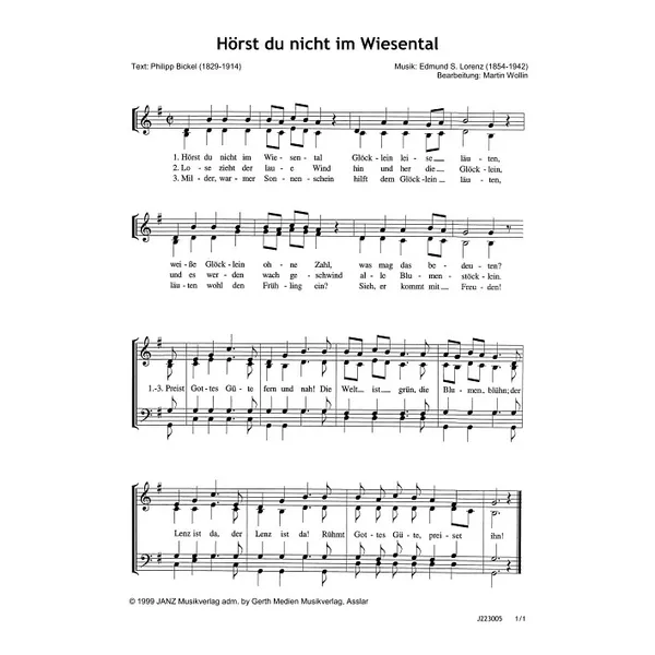 Produktbild des Artikels Hörst du nicht im Wiesental (Noten - Download)