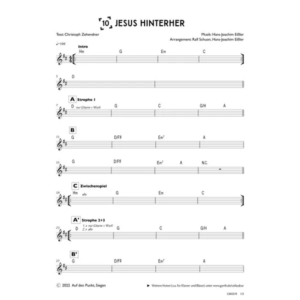 Produktbild des Artikels Jesus hinterher (Bandsheet) (Noten - Download)