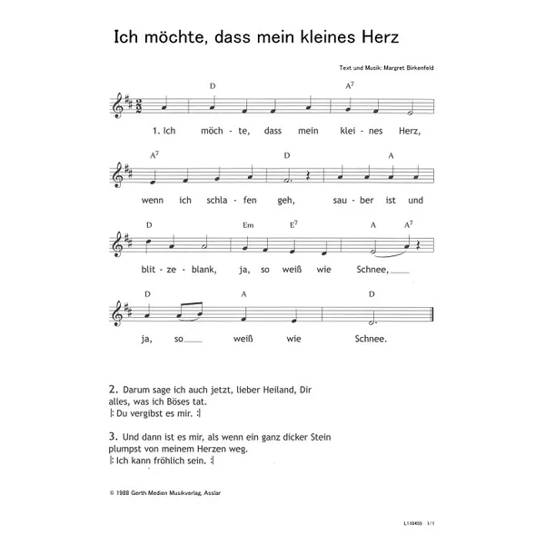 Produktbild des Artikels Ich möchte, dass mein kleines Herz (Noten - Download)
