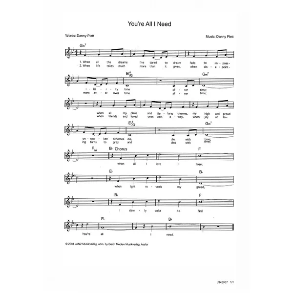 Produktbild des Artikels You're All I Need (Noten - Download)