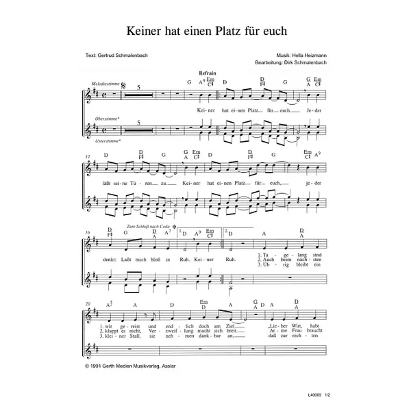 Produktbild des Artikels Keiner hat einen Platz für euch (Noten - Download)