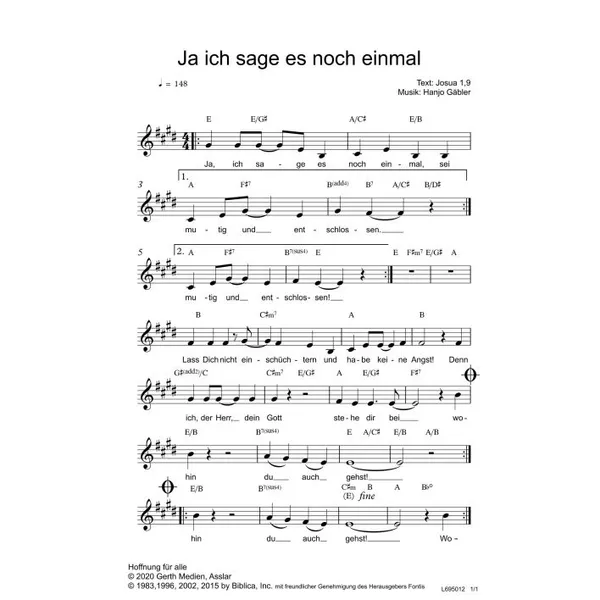 Produktbild des Artikels Ja, ich sage es noch einmal (Noten - Download)