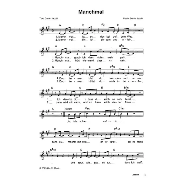 Produktbild des Artikels Manchmal (Noten - Download)