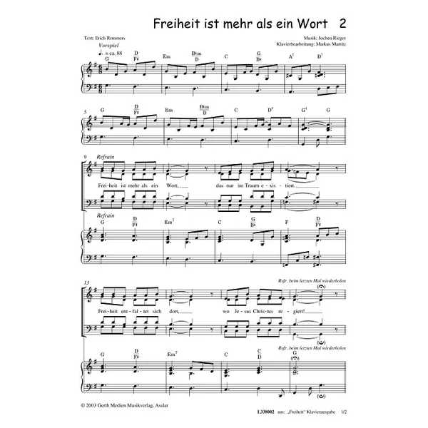 Produktbild des Artikels Freiheit ist mehr als ein Wort (Noten - Download)