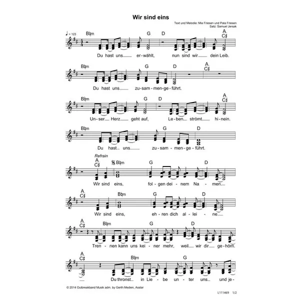 Produktbild des Artikels Wir sind eins (Noten - Download)