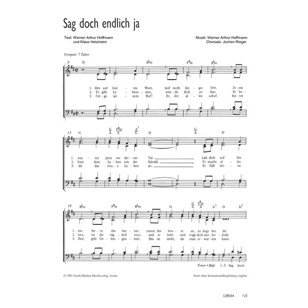 Produktbild des Artikels Sag doch endlich ja (Noten - Download)