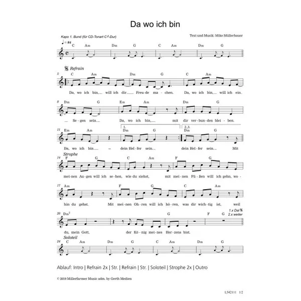 Produktbild des Artikels Da, wo ich bin (Noten - Download)