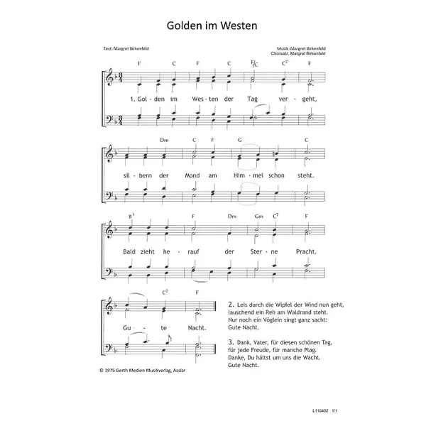 Produktbild des Artikels Golden im Westen der Tag vergeht (Noten - Download)