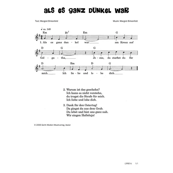 Produktbild des Artikels Als es ganz dunkel war (Noten - Download)