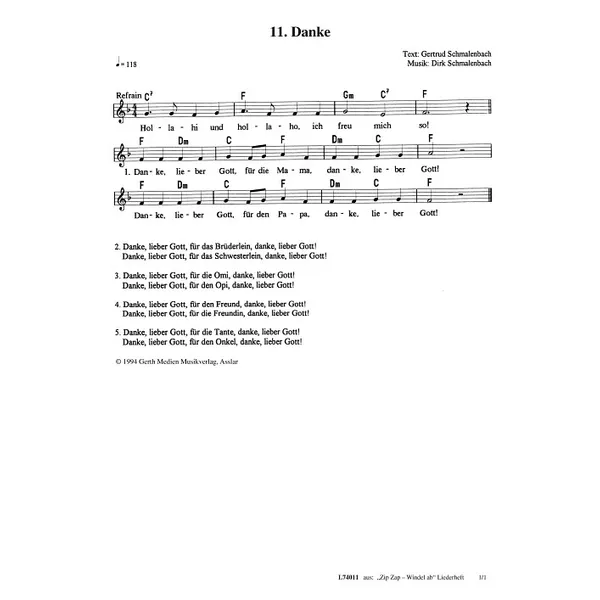 Produktbild des Artikels Danke (Noten - Download)