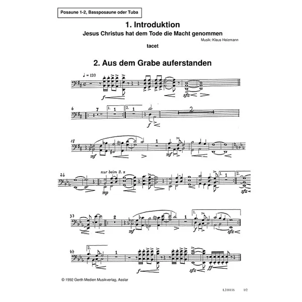 Produktbild des Artikels Er ist wahrhaftig auferstanden (Posaune 1+2 / Baßposaune / Tuba) (Noten - Download)