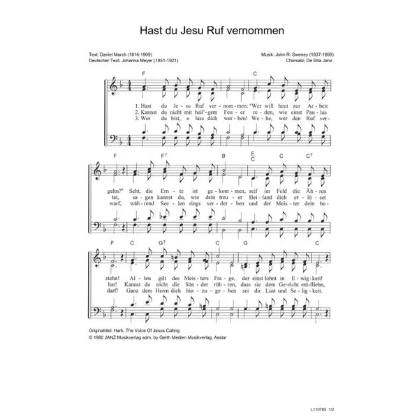 Produktbild des Artikels Hast du Jesu Ruf vernommen (Noten - Download)